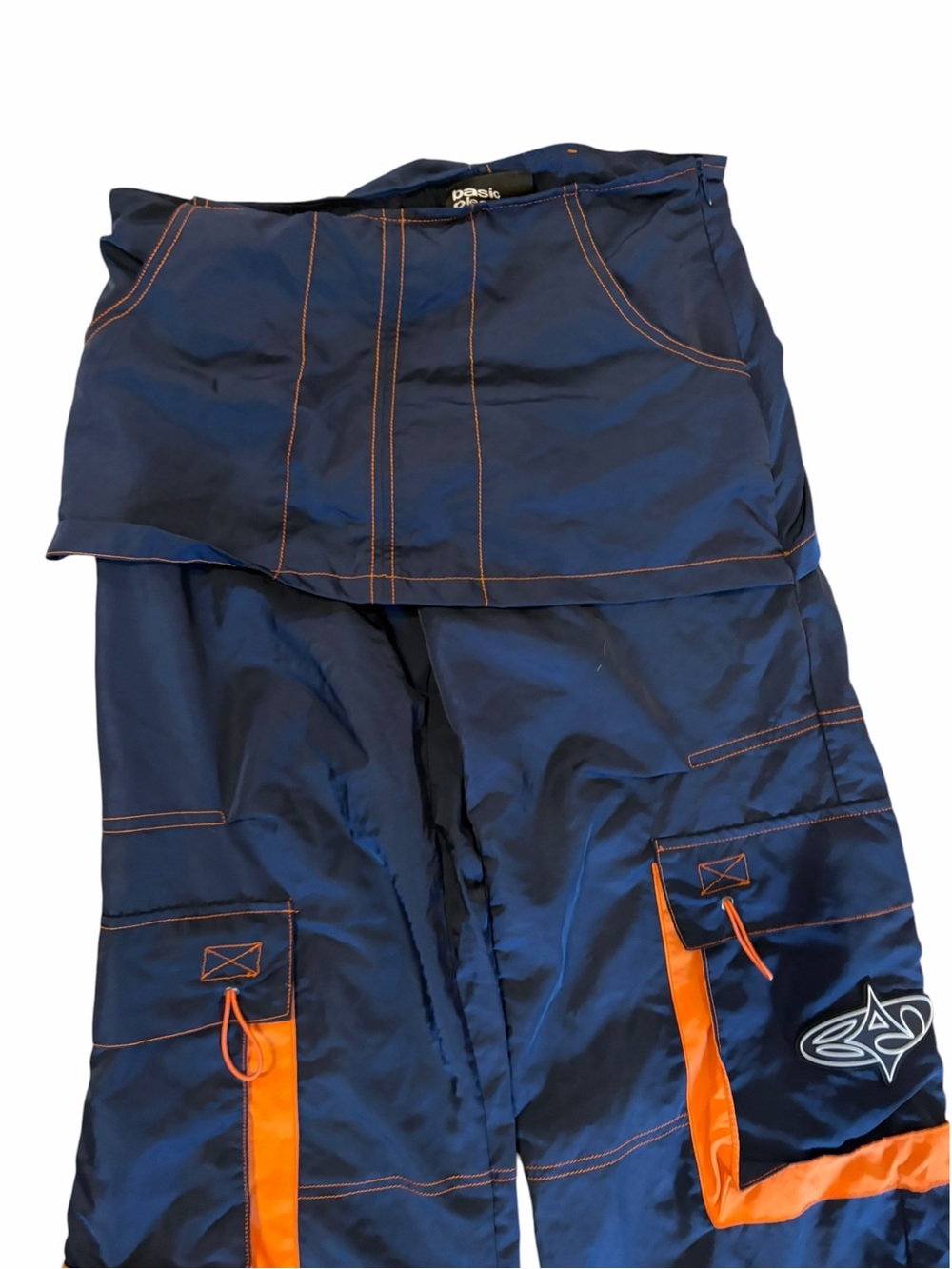 BASIC PLEASURE NWOT Navy Tangerine Skirt Trouser Nylon Y2K Blokecore - Picture 7 of 13